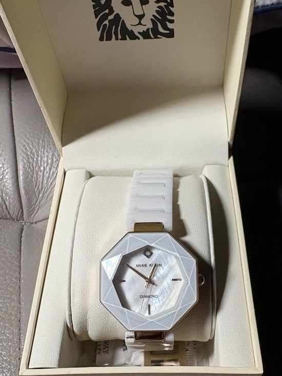 Anne Klein White Ceramic Octagonal Diamond Accent Watch main image 4